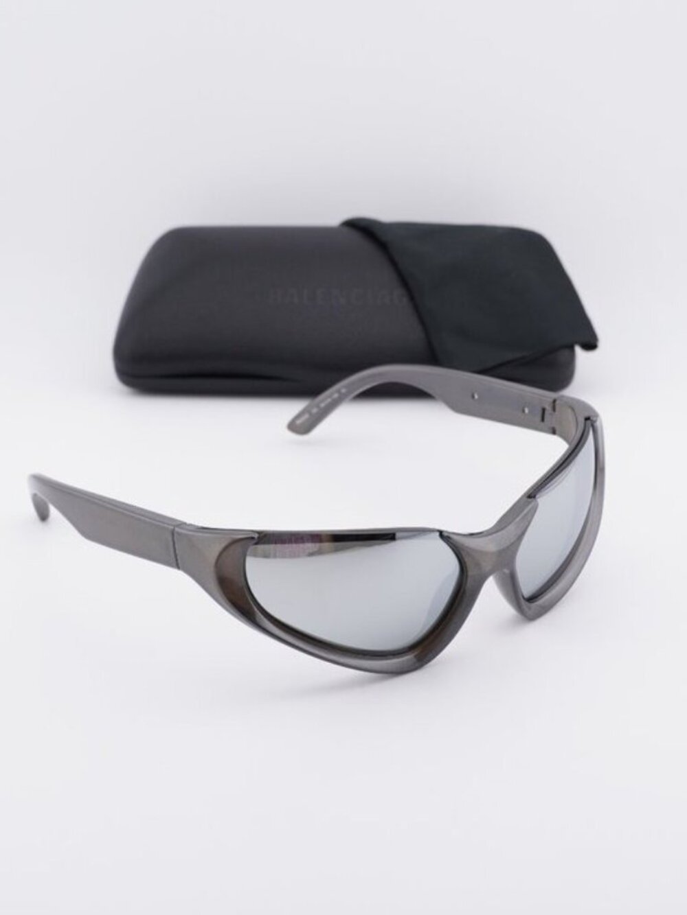 Balenciaga BB0202S 002 Unisex Geometric Sunglasses - Silver / Grey